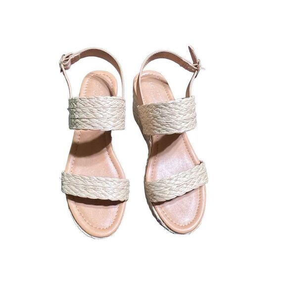 LC Lauren Conrad Tan Straw Ankle Strap Memory Foam Wedge Size 8.5 - Picture 6 of 6